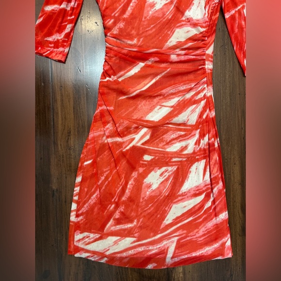 Kay Unger Dress Size 6 Red Tan Bodycon Wrap Front Lightweight Midi Designer EUC - Picture 8 of 15